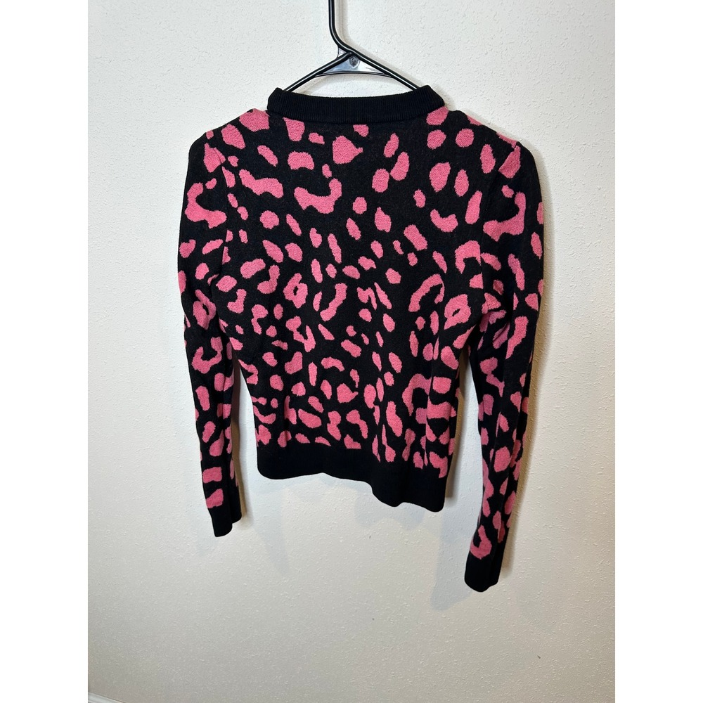 Alice + Olivia Womens Pink Black Leopard Wool Blend Sweater CC810S01716 Size S/P - Picture 4 of 5